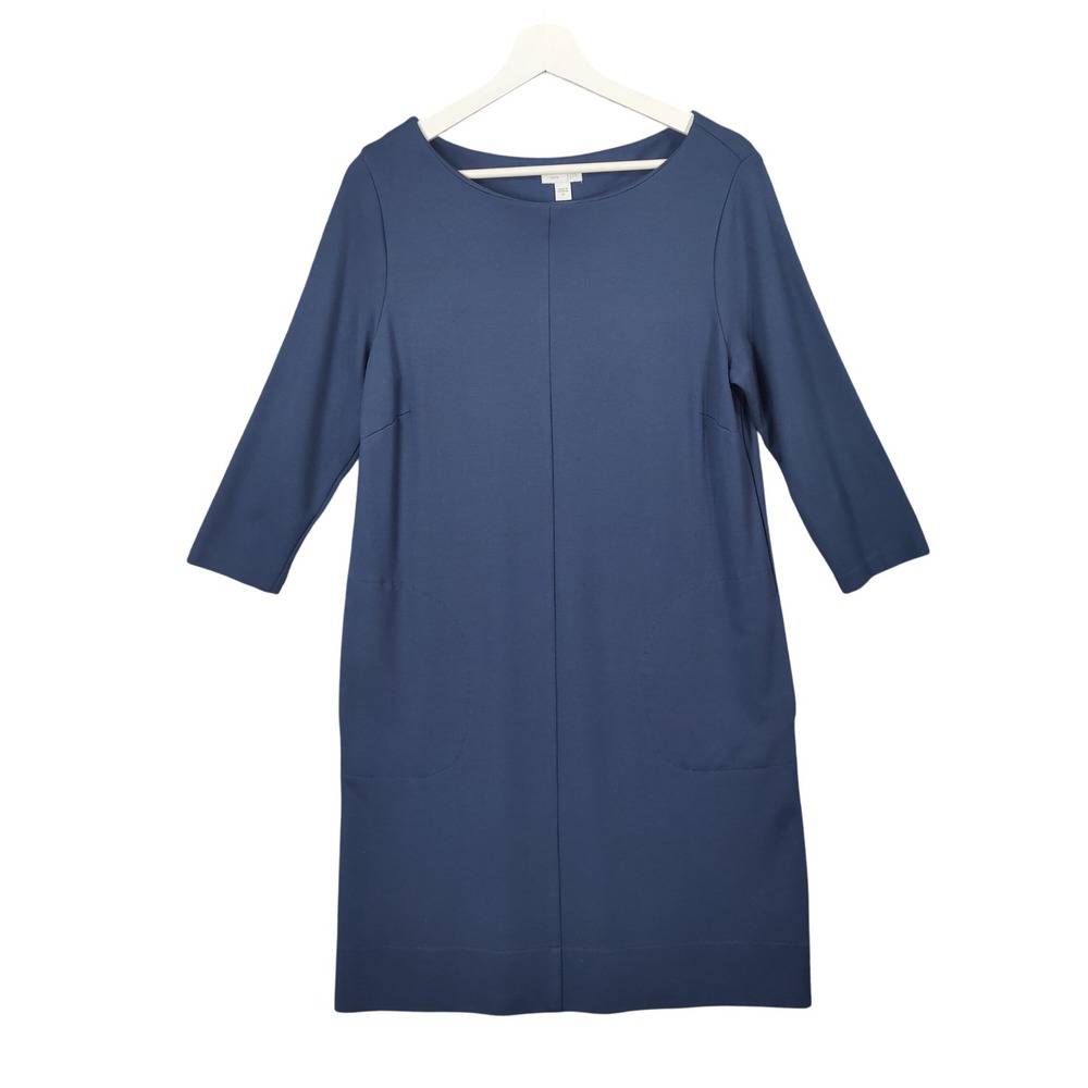 J. Jill Womens Minimalist Career Ponte Knit Chic Dress M Blue 3/4 Sleeve Pockets